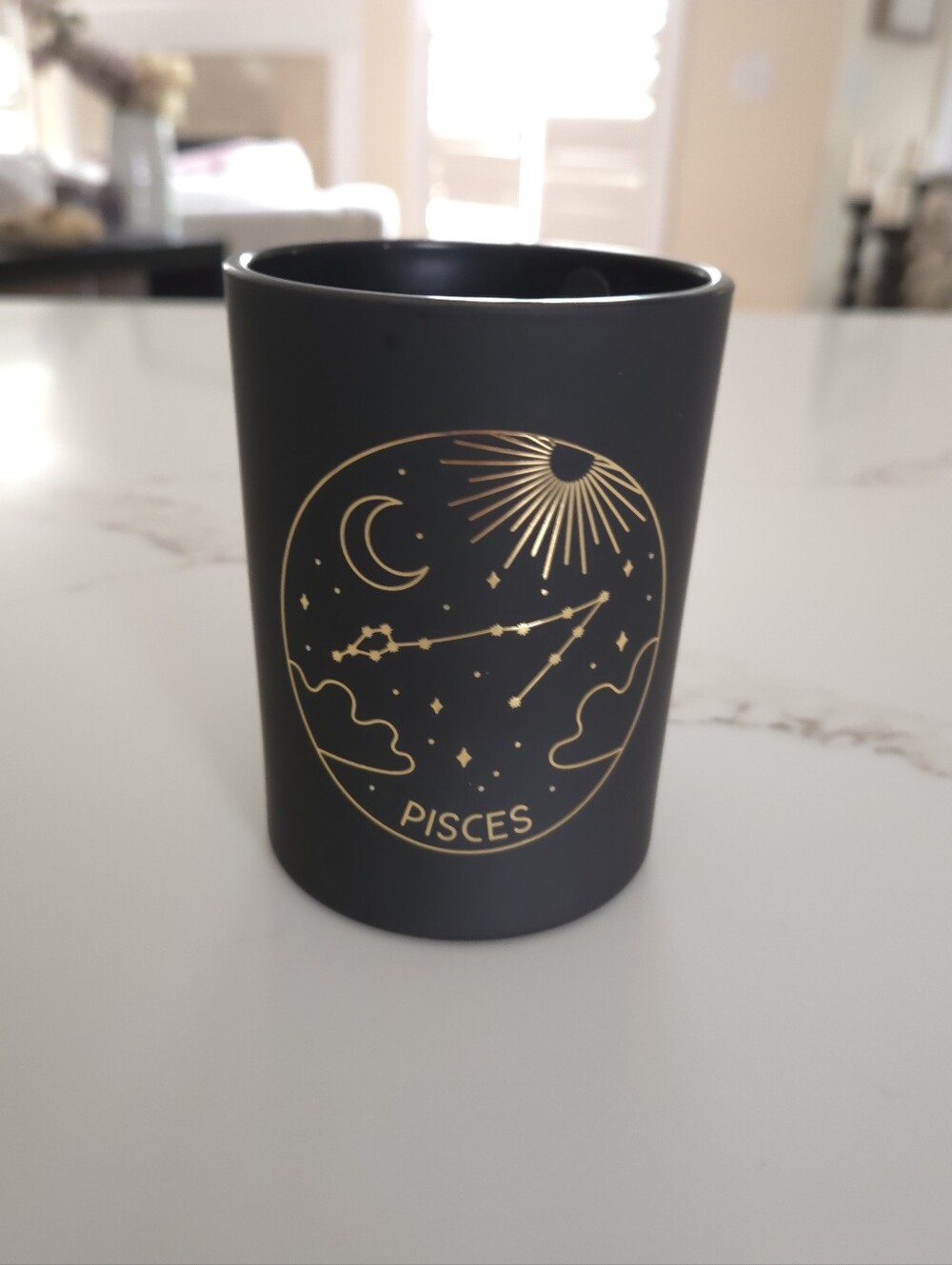 Black Pisces Zodiac Tumbler Candle - Gold Constellation Accent